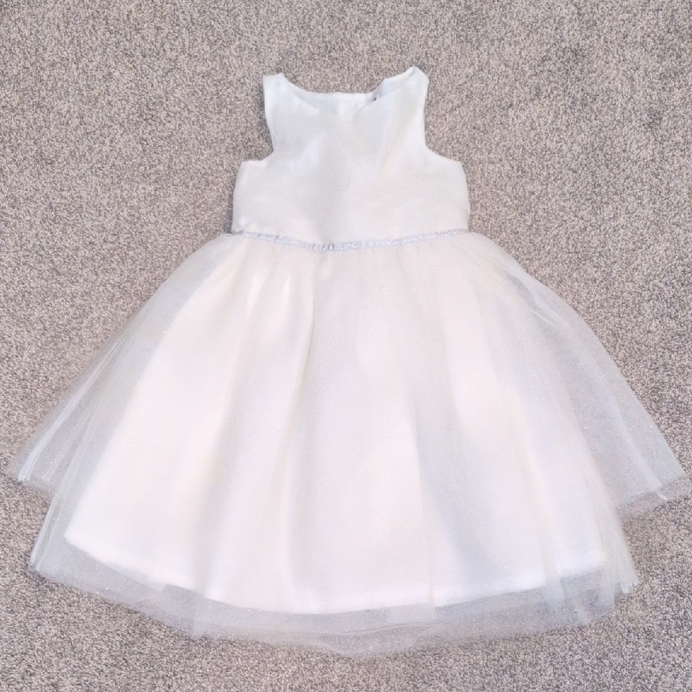 J&J White Silver Glitter Special Occasion Dress 6